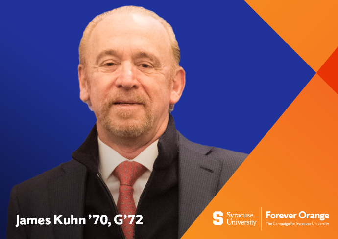 Headshot of James Kuhn with Forever Orange Logo