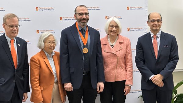 Group photo of Chancellor Syverud, Dr. Ruth, Professor Maloney, Interim Provost Agnew and Dean Mortazavi